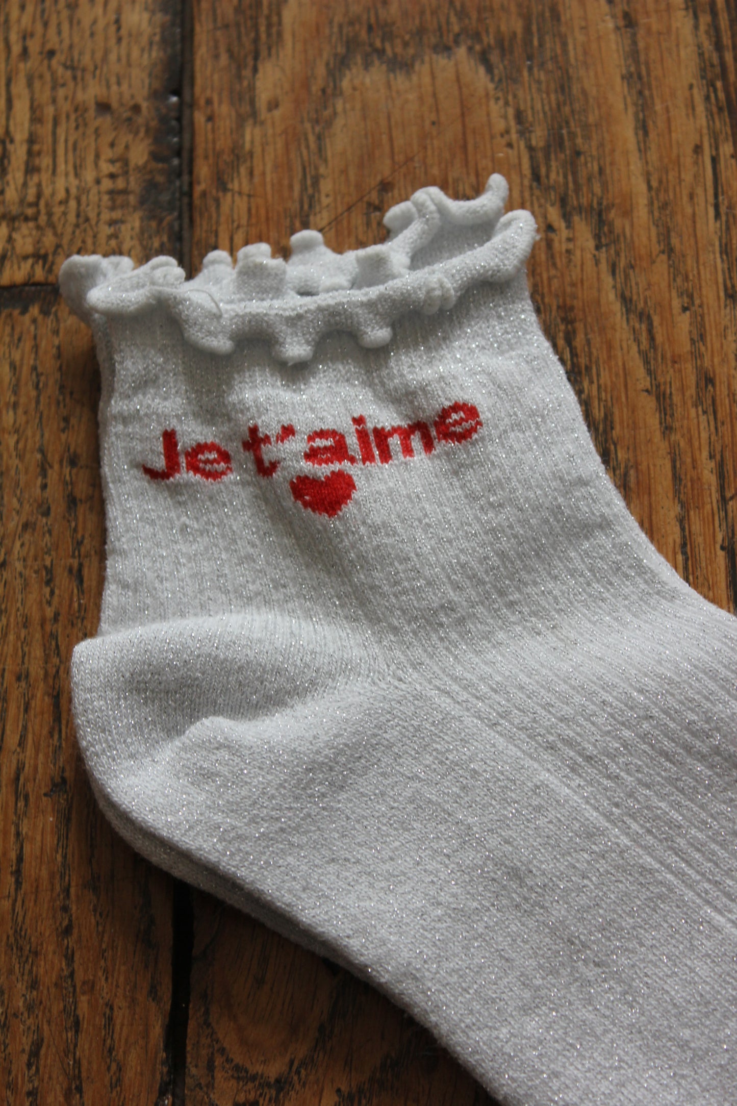 Soquettes scintillantes glitter argent/ Je t’aime