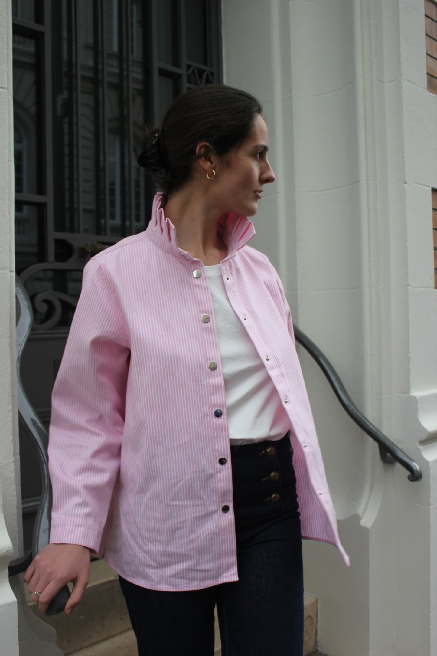 Surchemise denim rose à rayures