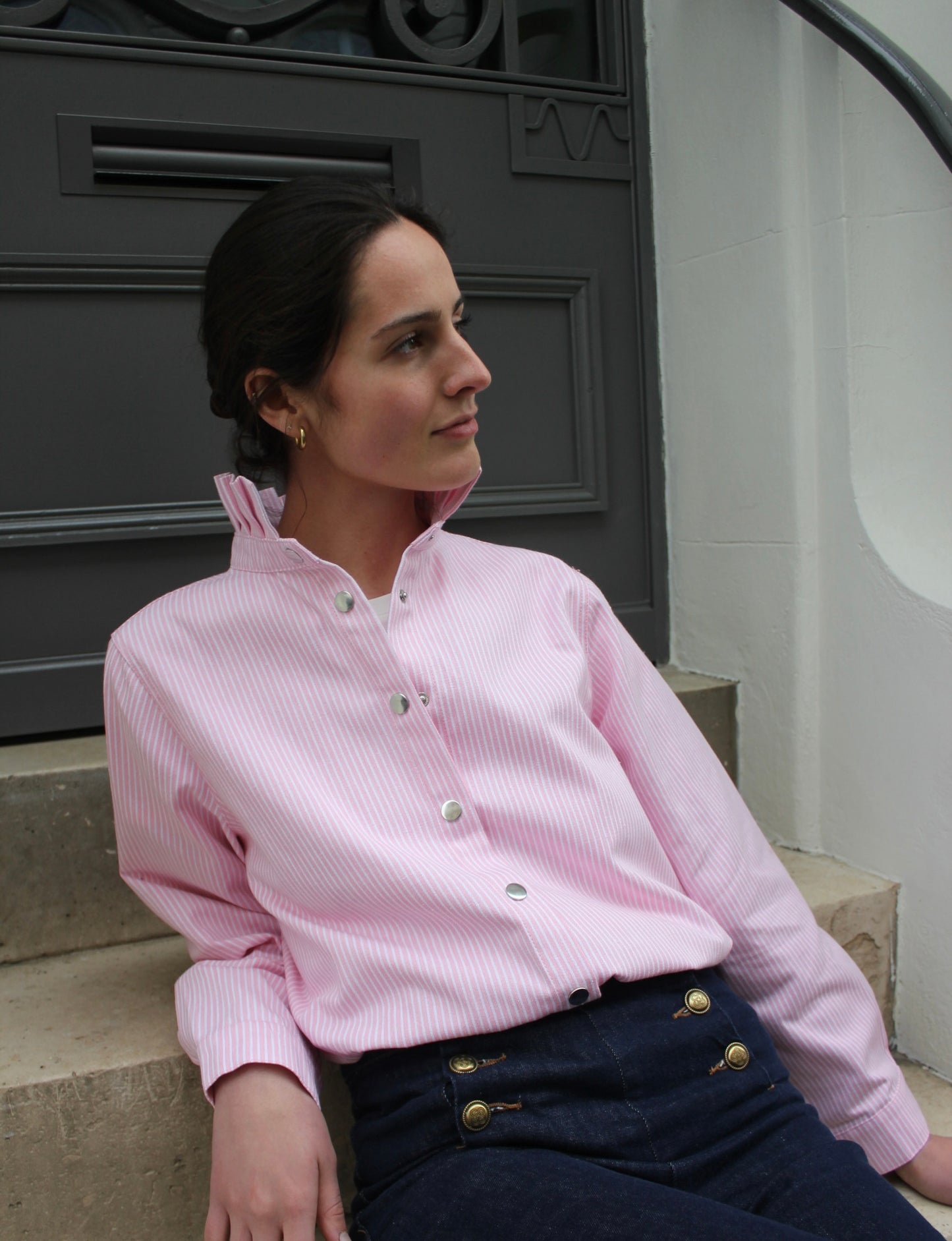 Surchemise denim rose à rayures