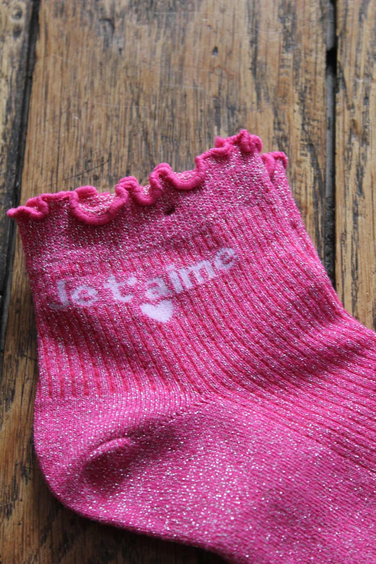 Soquettes scintillantes glitter fuschia/ je t’aime