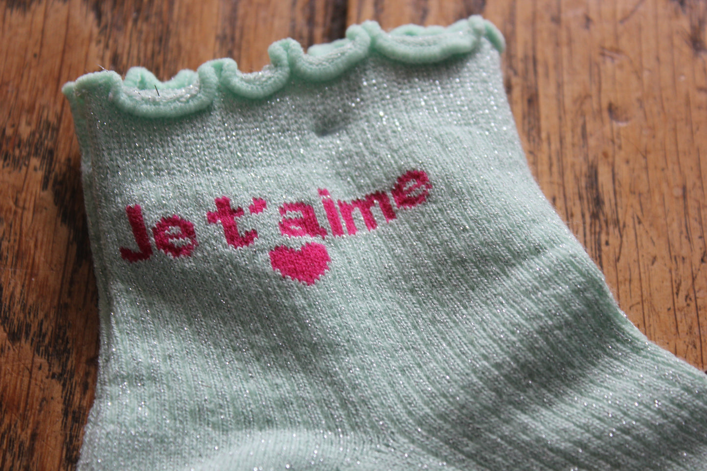 Soquettes scintillantes glitter vert menthe /Je t’aime