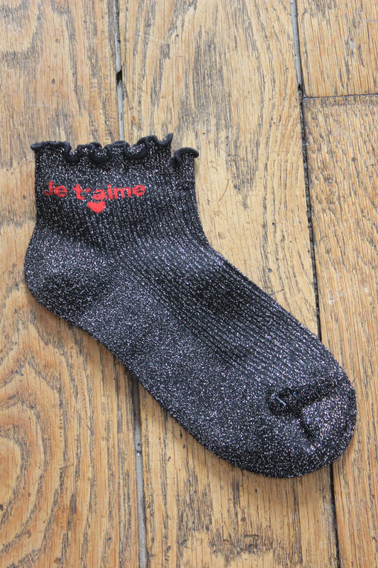 Soquettes scintillantes glitter noir / Je t’aime