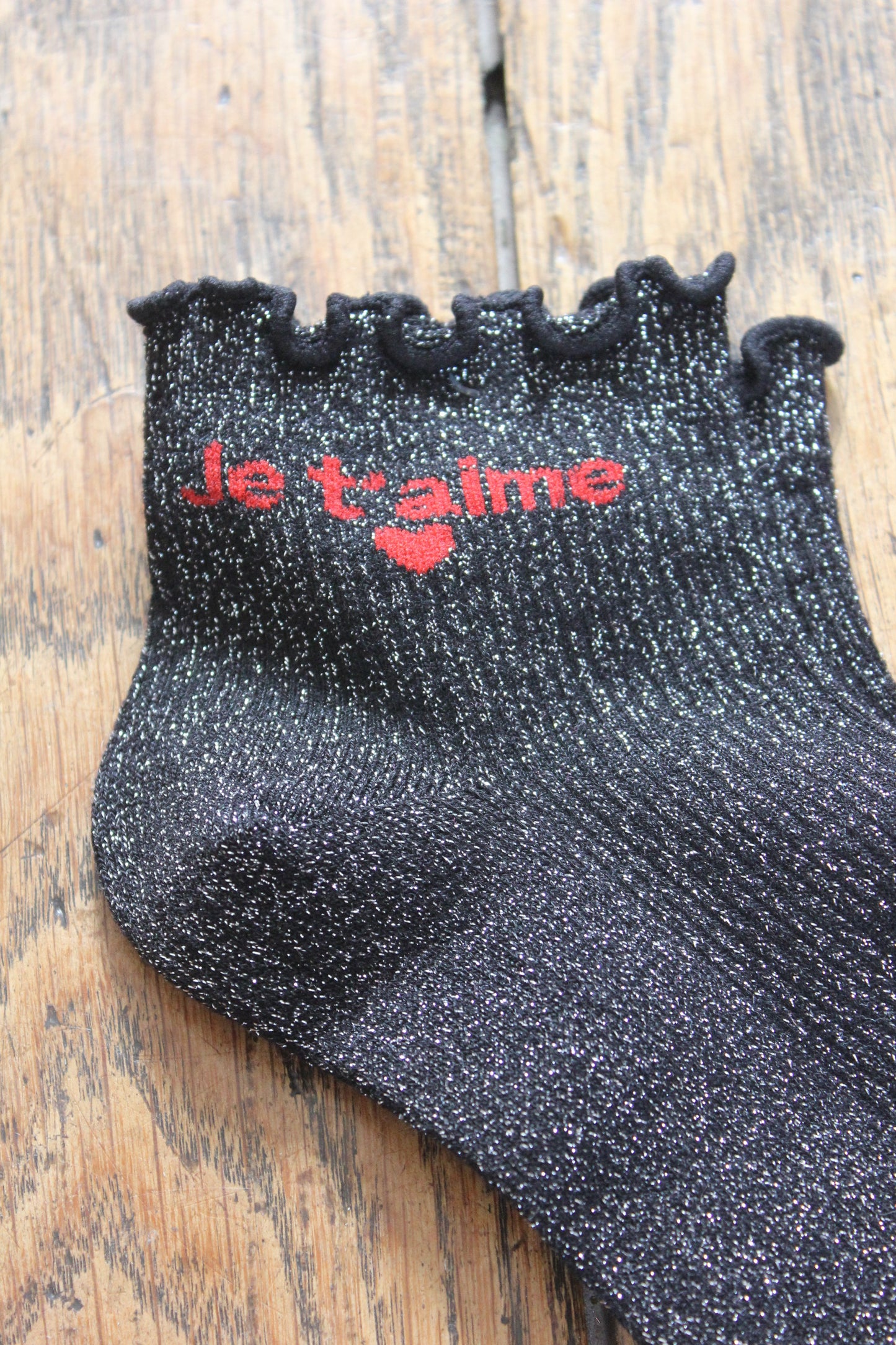 Soquettes scintillantes glitter noir / Je t’aime