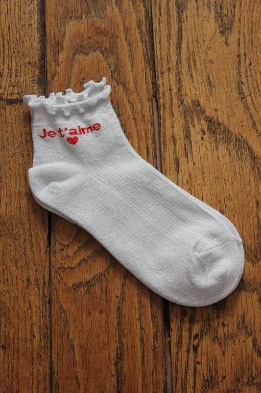 Soquettes scintillantes glitter argent/ Je t’aime