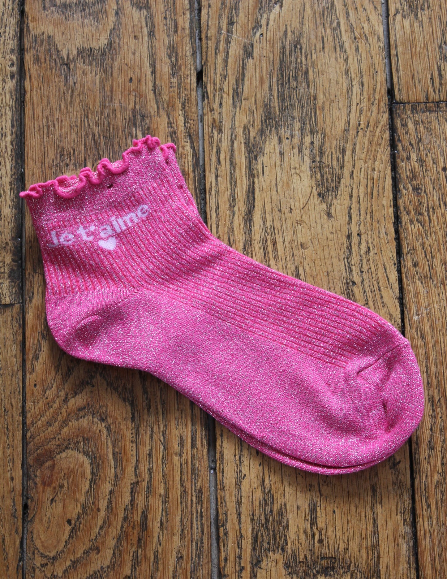 Soquettes scintillantes glitter fuschia/ je t’aime