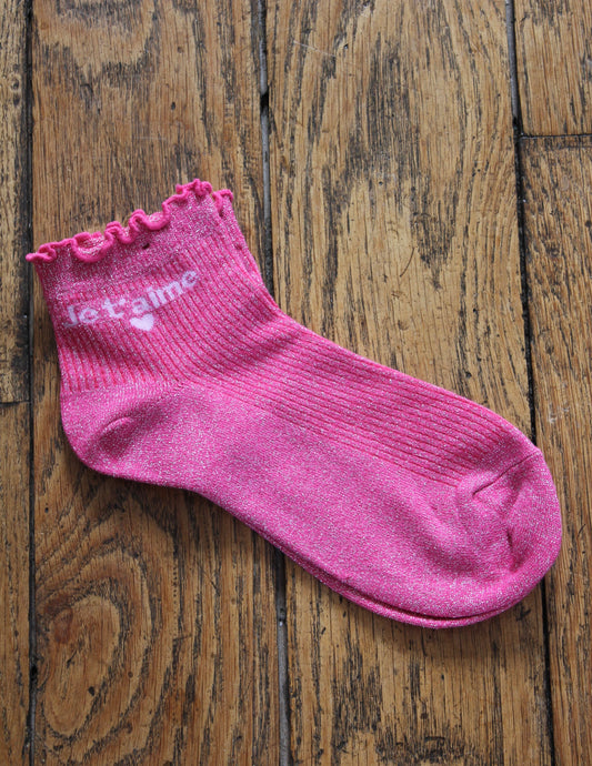 Soquettes scintillantes glitter fuschia/ je t’aime