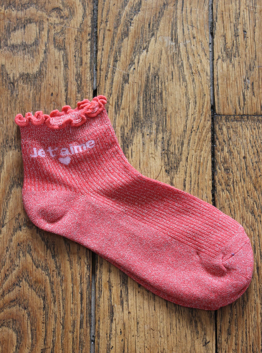 Socquettes scintillantes glitter corail / je t’aime